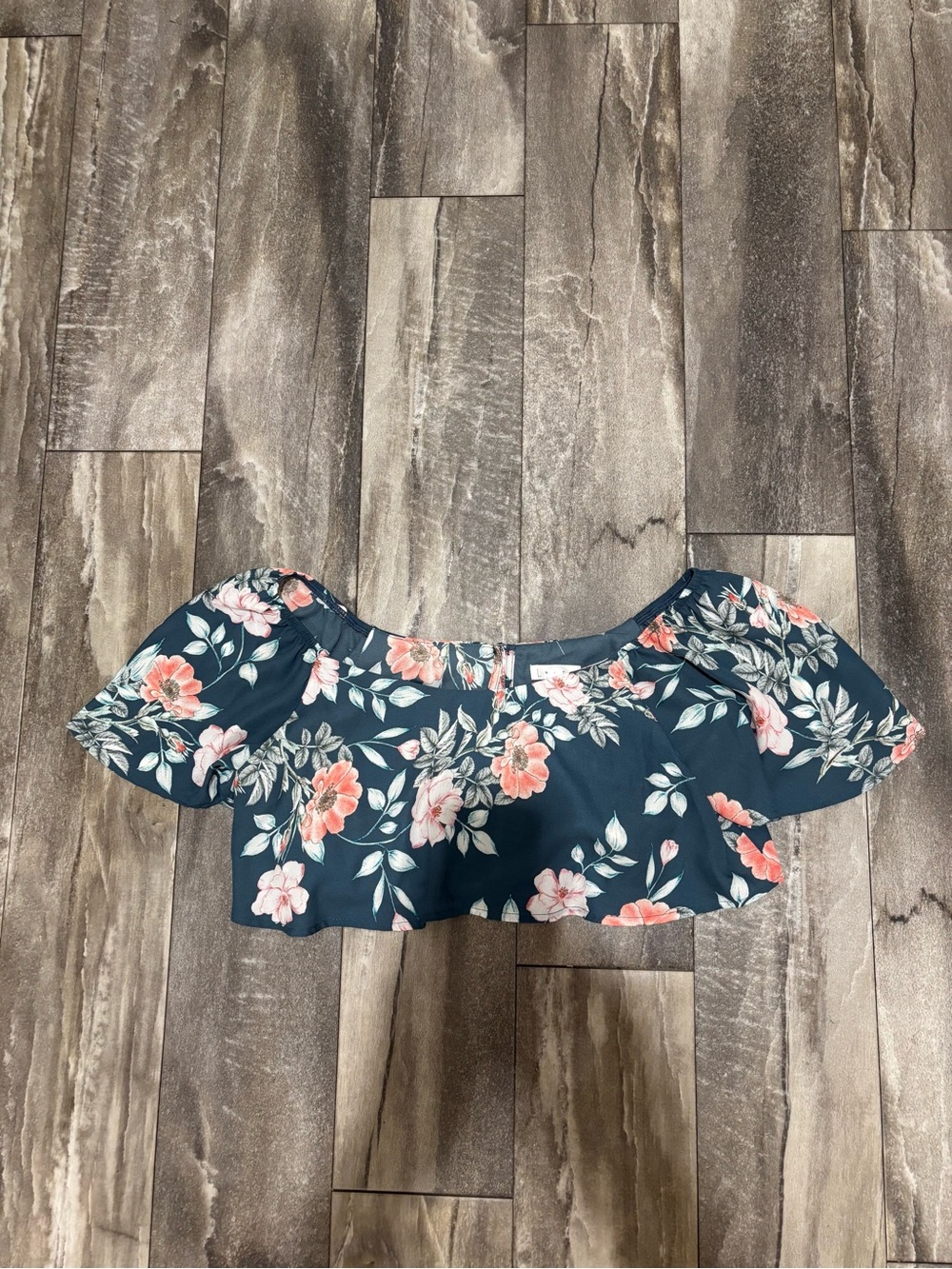 Leith Floral Off-Shoulder Ruffled Crop Top Sz S
